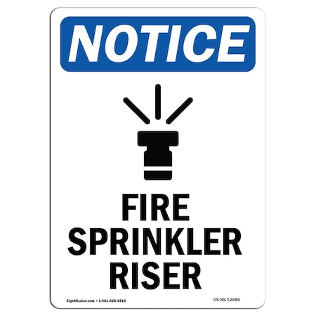 Signmission OSHA Sign, Fire Sprinkler Riser With Symbol, 24in X 18in Rigid Plastic, 18" W, 24" L, Portrait OS-NS-P-1824-V-12686